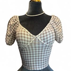 Caution To The Wind Checkered Puff Sleeve Blouse